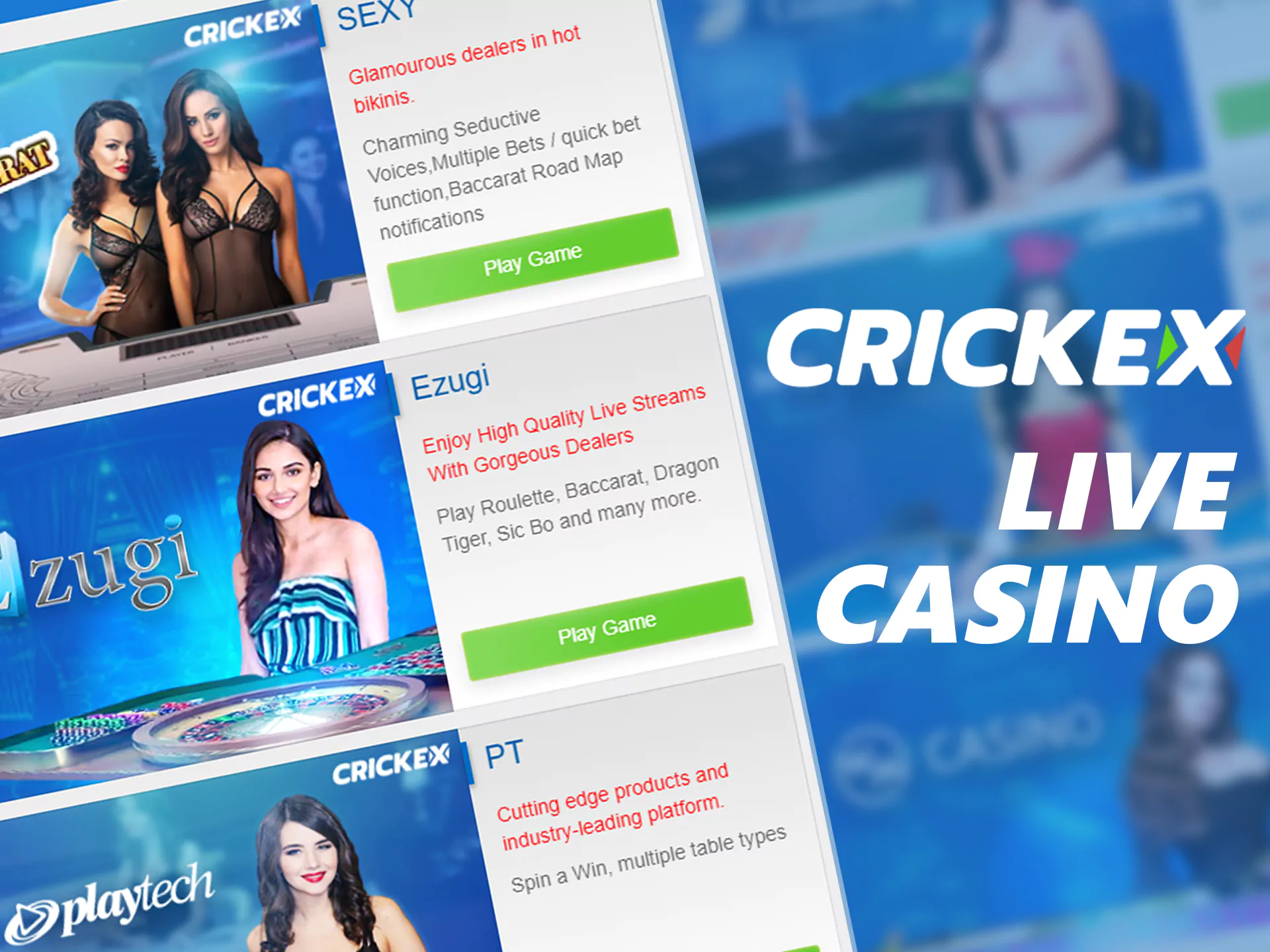 Play live casino games at Crickex.