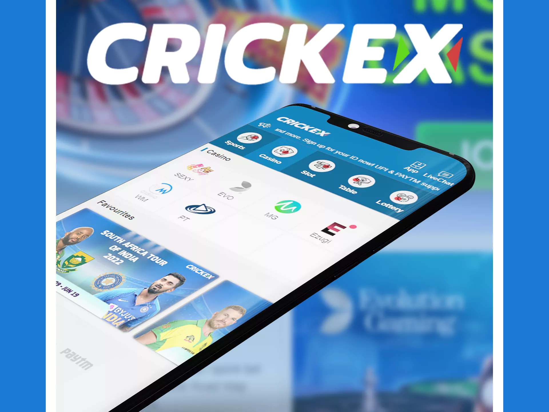 The Crickex app supports online casino.