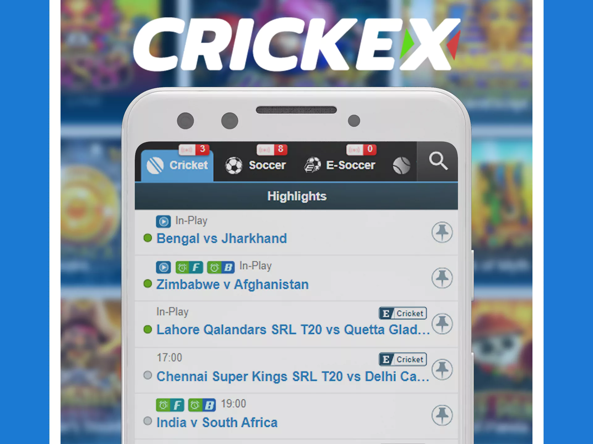 Place a bet in the Crickex app with the current instructions.