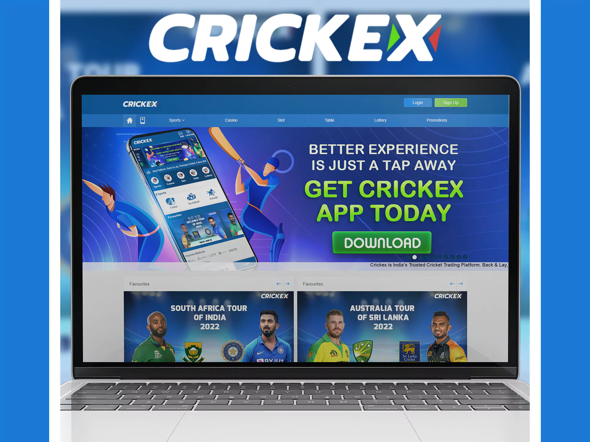 Crickex साइट का मोबाइल संस्करण ऐप के समान है।