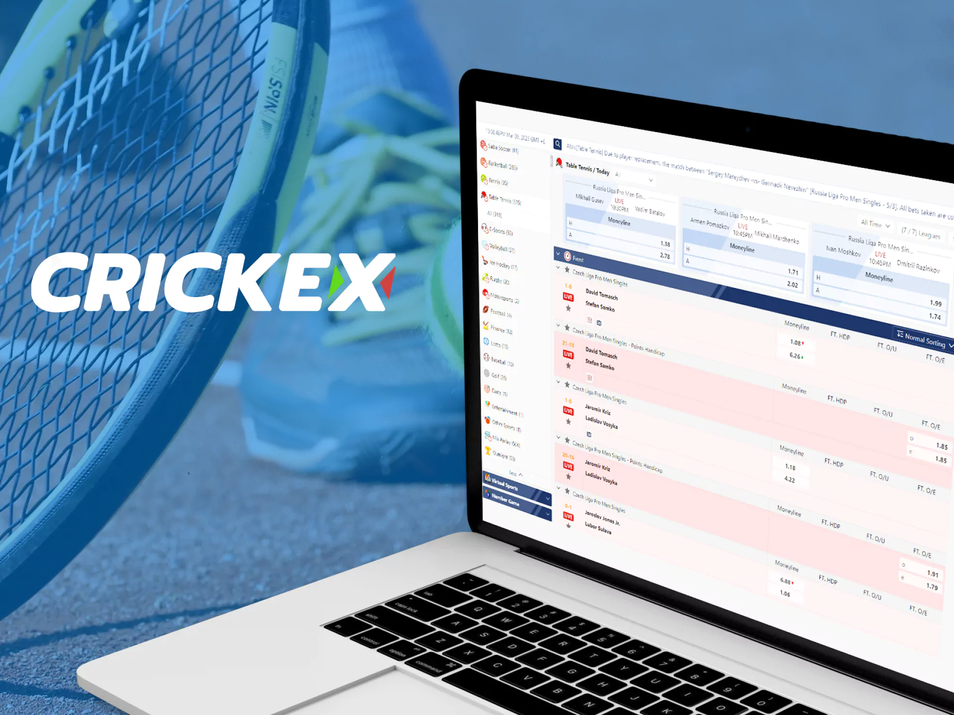 Choose tennis from Crickex for betting.