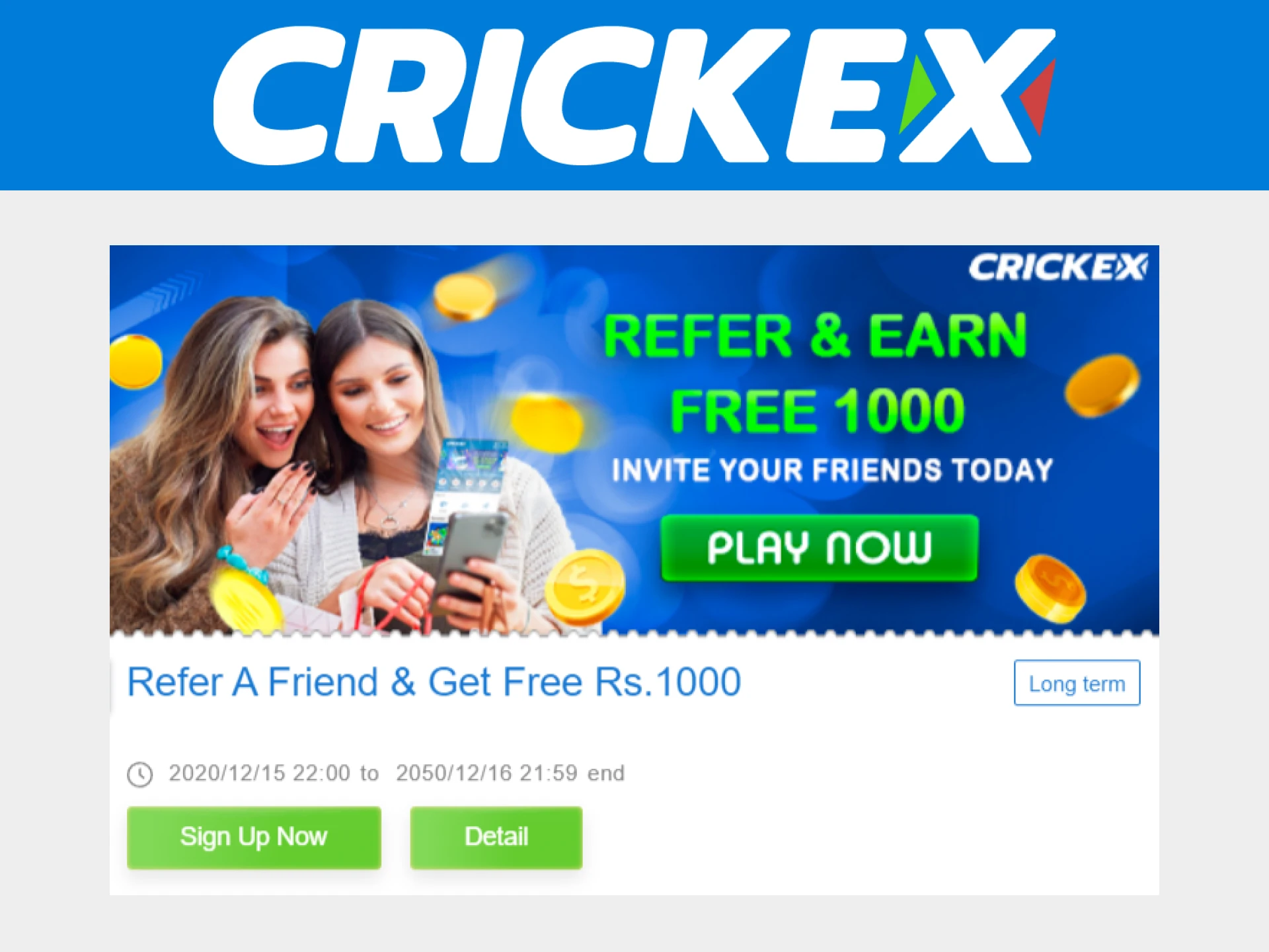 Invite a friend and get an extra bonus from Crickex.